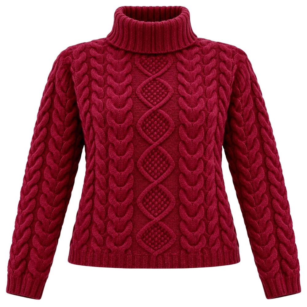 Autumn Cashmere Berry/Magenta/Cranberry Cable Knit Turtleneck Sweater Sz M